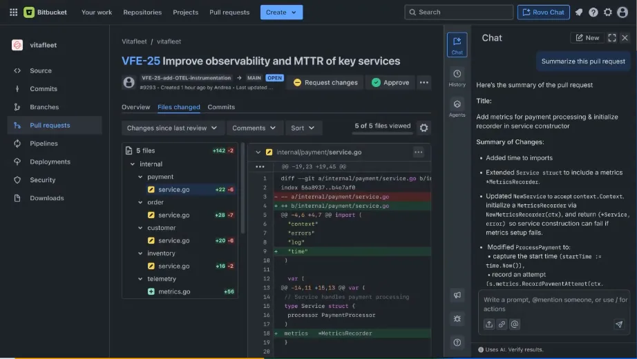 在 Bitbucket 中使用 Rovo 行內定義功能